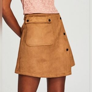 Reserved Brown Button-Front Mini Skirt